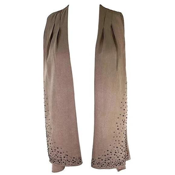 Cache Silk Blend Sleeveless Open Front Studded Vest Women Size M Brown Waterfall - Picture 3 of 10